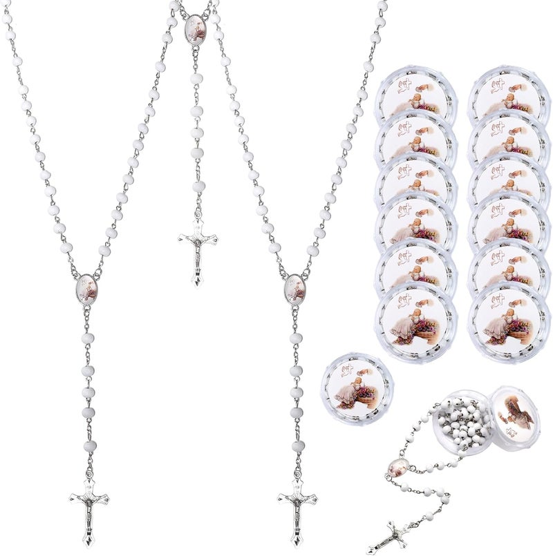 Brilucky 12 PCS Guardian Baby Angel White Bead Scented Rosaries For Baptism Gifts Girls Boys,Rosaries In Bulk For First Communion Party Favors Guests,Rosarios Catolicos 12 Pack Para Recuerdos De Bautizo - Image 1